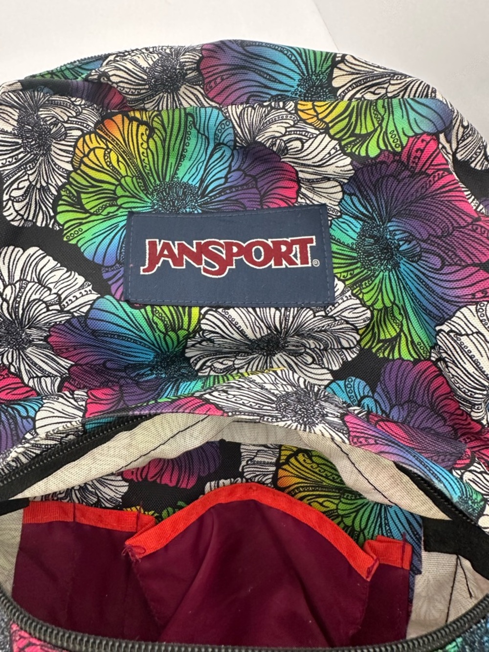 Jansport Rainbow Floral Backpack with Multicolor Blooms